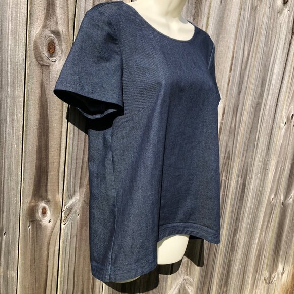 Cuyana Medium Denim Chambray Top Blouse Tie Back Blouse Short Sleeve Blue Tee - Picture 8 of 12